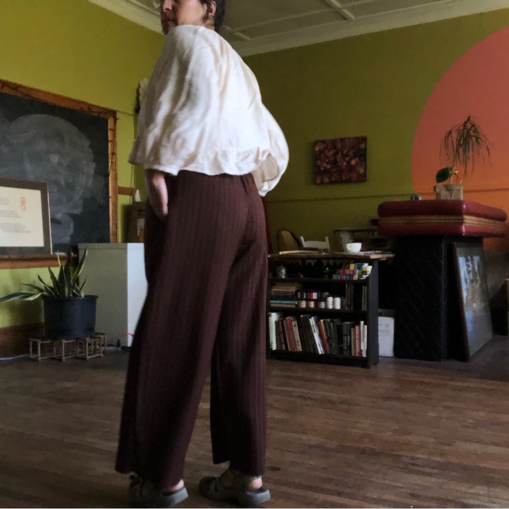 100% Wool brown elastic waist trousers - handmade - Picture 4 of 13